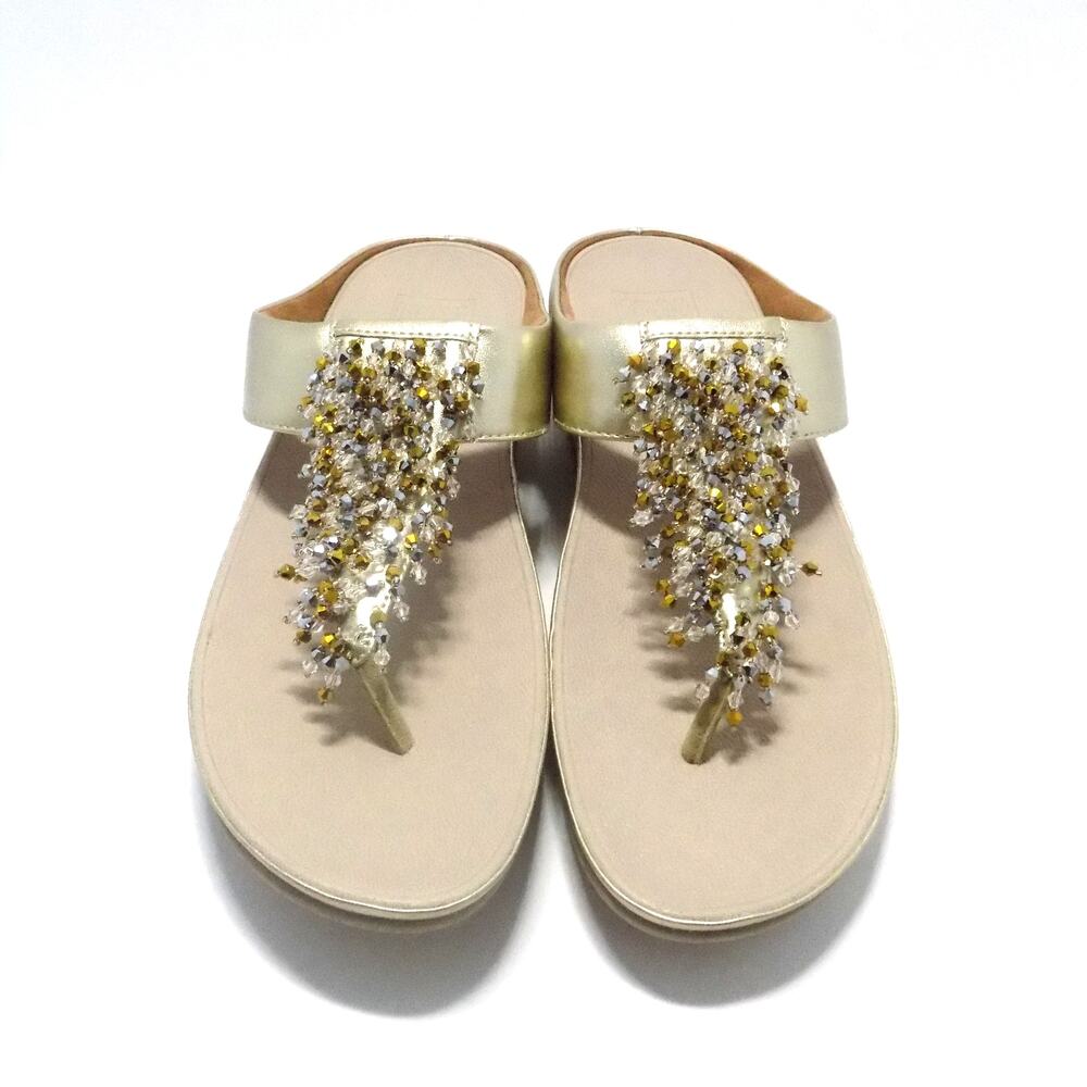 Fitflop Rumba Beaded Platino Toe-Post Sandals Women's- Size 10- New